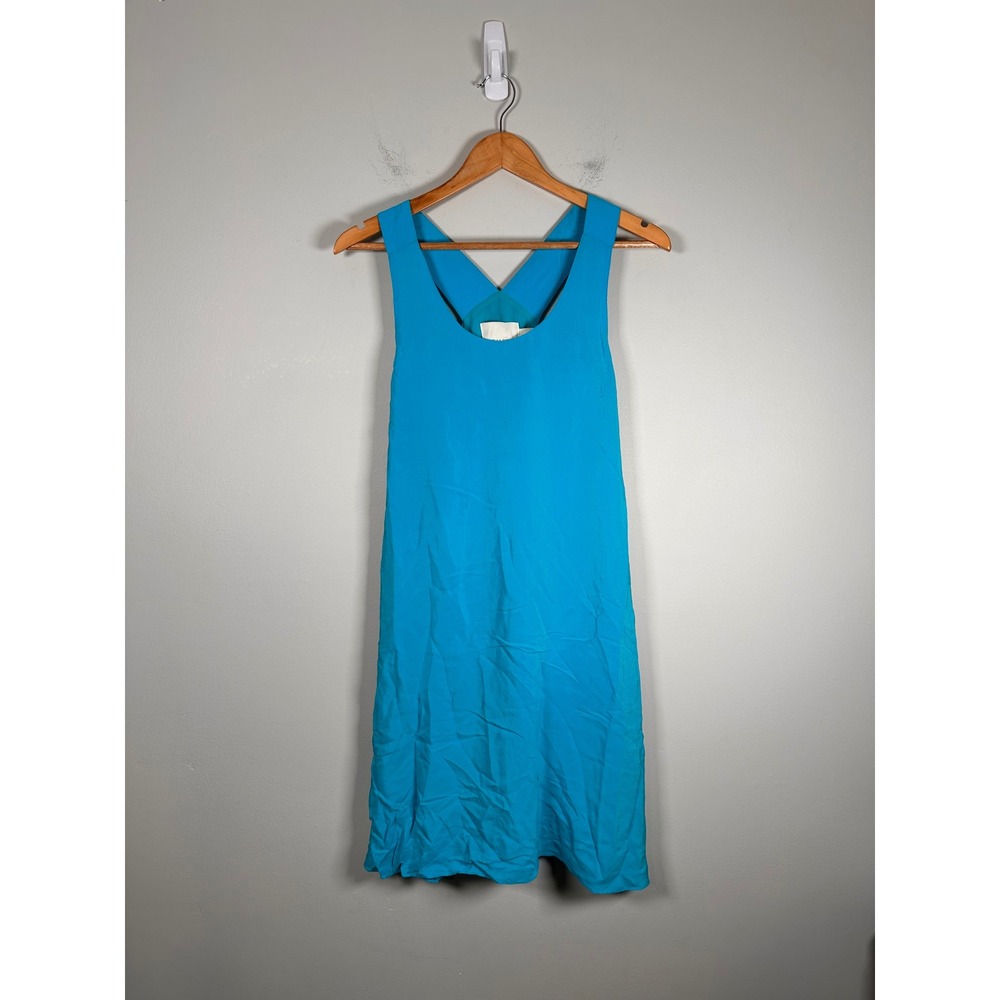 Cynthia Rowley Silk Shift Dress Womens 12 Turquoise Blue Cross Back Sleeveless